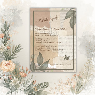 Vintage Boho Chic Grünpflanzen Hochzeitsmonogramm Einladung