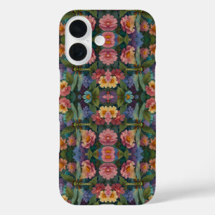 Vintage Boho-Chic Pastell-Blumen-Garten-Libelle iPhone 16 Hülle
