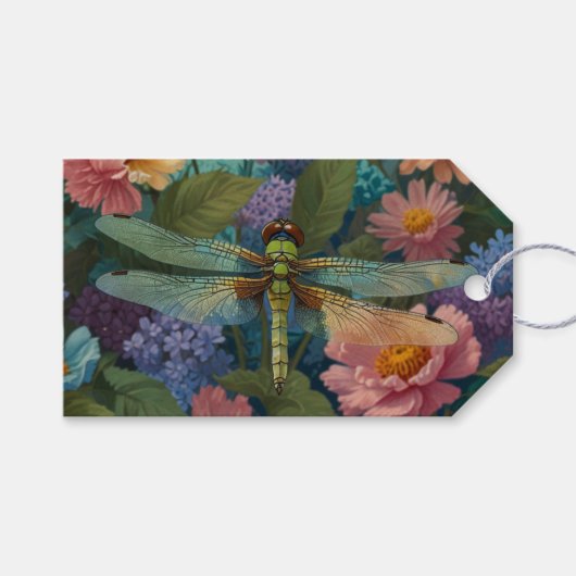 Vintage Boho Chic Pastell Blumen Garten Libelle Geschenkanhänger (Vorderseite (Horizontal))
