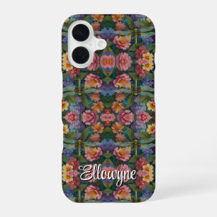 Vintage Boho-Chic Pastell-Blumen-Garten-Libelle iPhone 16 Hülle