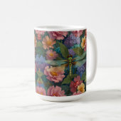 Vintage Boho-Chic Pastell-Blumen-Garten-Libelle  Kaffeetasse (VorderseiteRechts)
