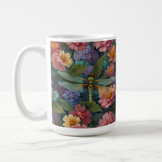 Vintage Boho-Chic Pastell-Blumen-Garten-Libelle  Kaffeetasse (Links)