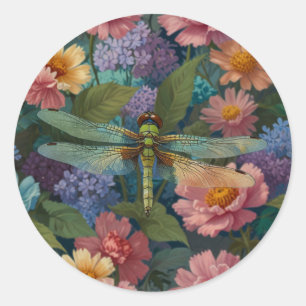 Vintage Boho-Chic Pastell-Blumen-Garten-Libelle Runder Aufkleber