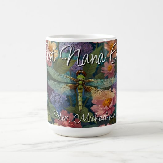 Vintage Boho Chic Pastell Blumen Libelle Oma Kaffeetasse (Mittel)