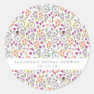 Vintage Boho Fahrrad Florales Benutzerdefiniertes Runder Aufkleber