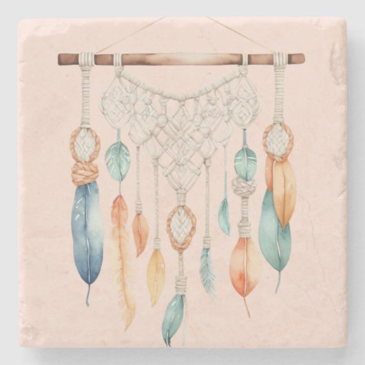 Vintage Boho Feder Traumfänger Steinuntersetzer (Vorderseite)