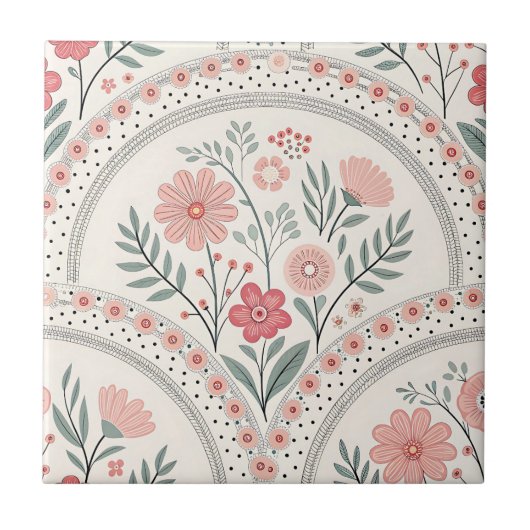 Vintage Boho Floral Botanisch Fliese (Vorderseite)