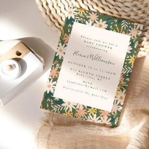 Vintage Boho Floral in Pfirsich und Grün Baby Show Einladung