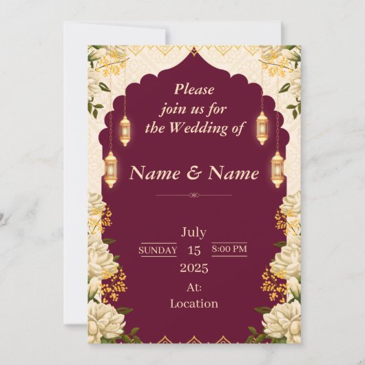 Vintage Boho Floral Wedding Invitation Card Einladung (Vorderseite)