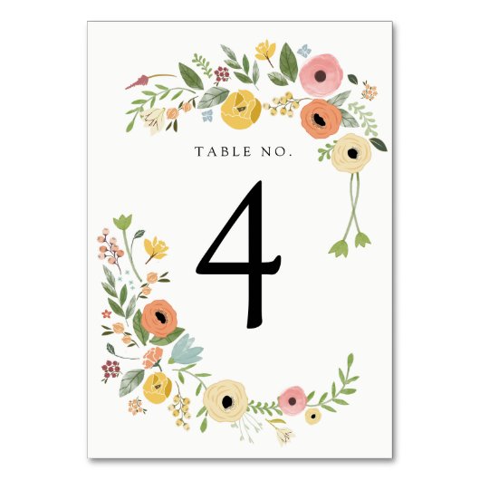 Vintage Boho Floral Wedding Tischnummer (Vorderseite)