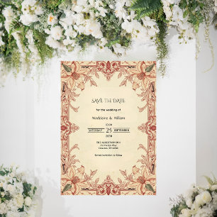 Vintage Boho Florale Ornamentale Umrandung Hochzei Save The Date