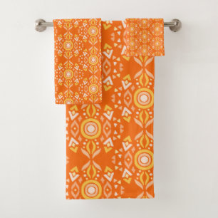 Vintage Boho-Formen Muster in Orange und Gelb Badhandtuch Set