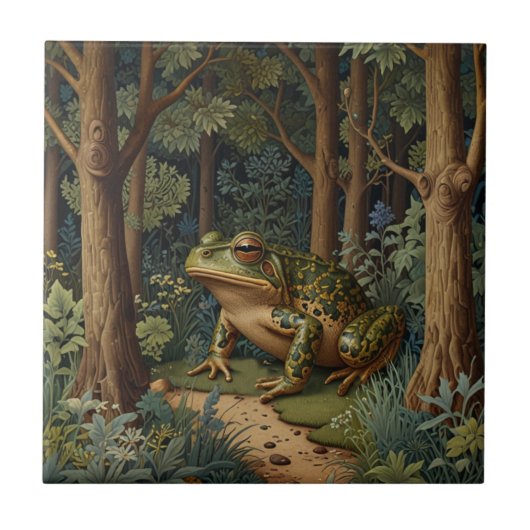 Vintage Boho-Frosch Wald Waldlandschaft Fliese (Vorderseite)