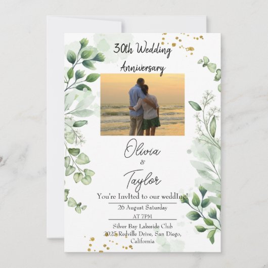 Vintage Boho Greenery Wedding Anniversary  Einladung (Vorderseite)