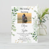 Vintage Boho Greenery Wedding Anniversary  Einladung (Stehend Vorderseite)