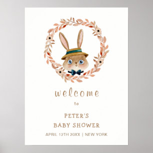 Vintage-Boho-Hasen-Kranz-Baby-Shower-Willkommen Poster