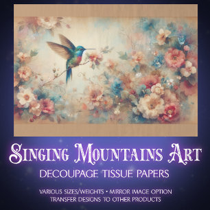 Vintage Boho Kolibri und Blumen Decoupage Seidenpapier