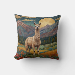 Vintage Boho Lama Alpaka Vintage Landschaft Kissen