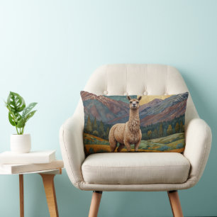 Vintage Boho Lama Alpaka Vintage Landschaft Lendenkissen