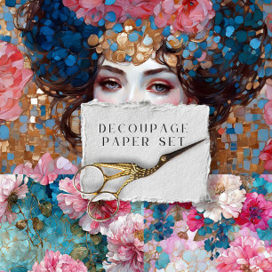 Vintage Boho-Mosaik-Blumen-Decoupage-Papierset Geschenkpapier Set