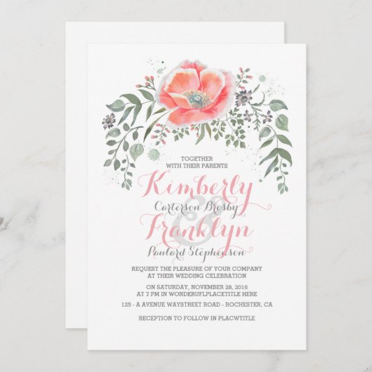 Vintage Boho Pink-Hochzeit Einladung (Vorne/Hinten)