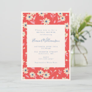 Vintage Boho Rotes Retro Süßes Florales Brautbad Einladung
