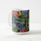 Vintage boho-schicke Pastell-Blütengarten-Libelle Kaffeetasse (Vorderseite Links)
