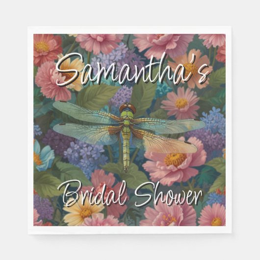 Vintage boho-schicke Pastell-Blütengarten-Libelle Serviette (Vorderseite)