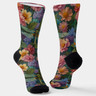 Vintage boho-schicke Pastell-Blütengarten-Libelle Socken