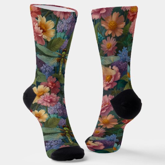 Vintage boho-schicke Pastell-Blütengarten-Libelle Socken (Gewinkelt)