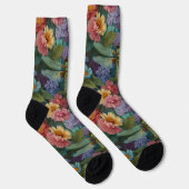 Vintage boho-schicke Pastell-Blütengarten-Libelle Socken (Rechts)