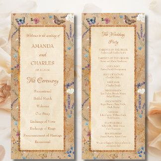Vintage Boho Schmetterling Garten Hochzeitsprogram Programm