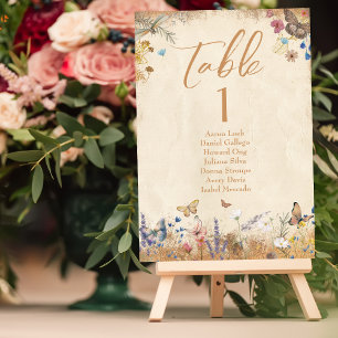 Vintage Boho-Schmetterlingsgarten-Hochzeit Tischnummer