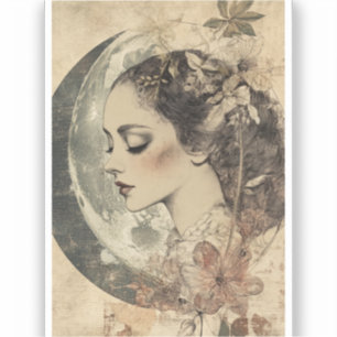 Vintage Boho Sideview Frauen und Halbmond Aufkleber