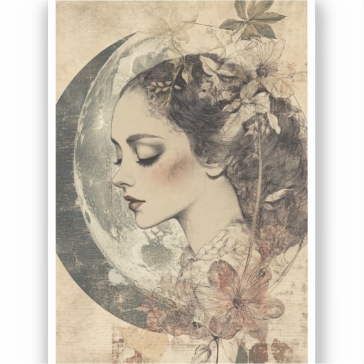 Vintage Boho Sideview Frauen und Halbmond Aufkleber (Vorderseite)