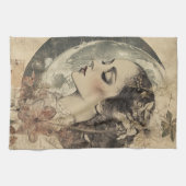 Vintage Boho Sideview Frauen und Halbmond Geschirrtuch (Horizontal)