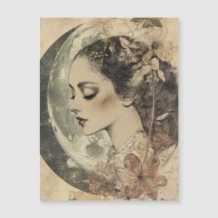 Vintage Boho Sideview Frauen und Halbmond Magnetkarte