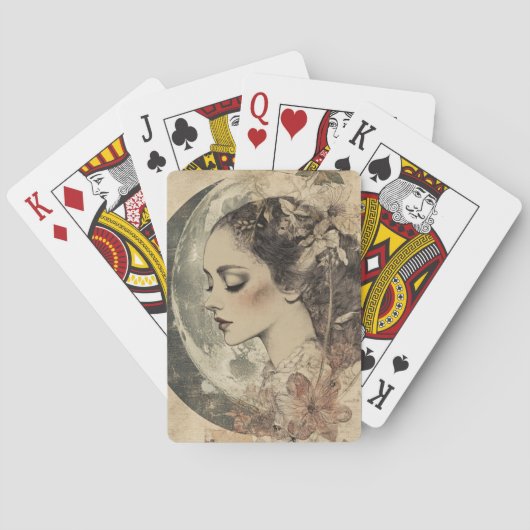Vintage Boho Sideview Frauen und Halbmond Spielkarten (Rückseite)