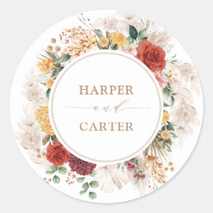 Vintage Boho Tropical Pampas Grass Floral Wedding Runder Aufkleber