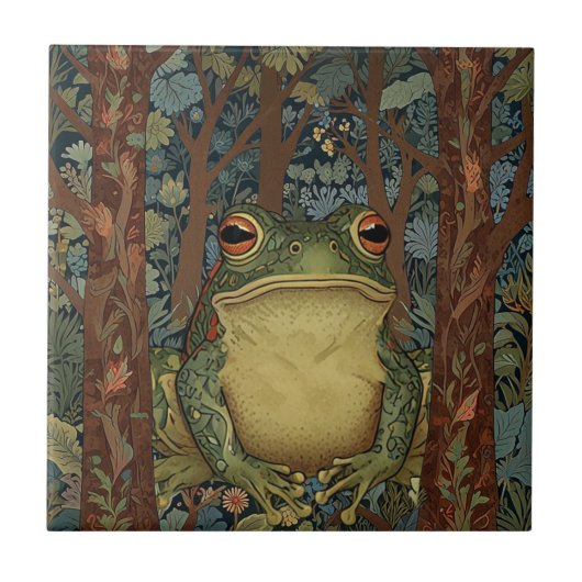 Vintage Boho-Wald-Frosch Fliese (Vorderseite)