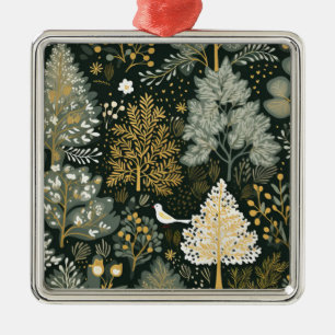 Vintage Boho Weiße Grüne Goldene Weihnachtsbäume Ornament Aus Metall