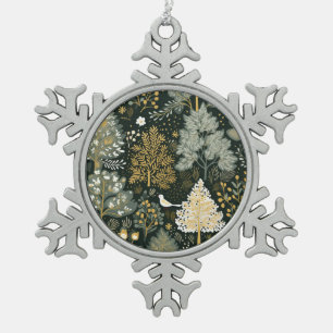 Vintage Boho Weiße Grüne Goldene Weihnachtsbäume Schneeflocken Zinn-Ornament
