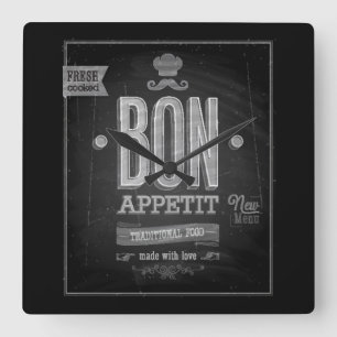 Vintage Bon Appetit Poster - Tafel Quadratische Wanduhr