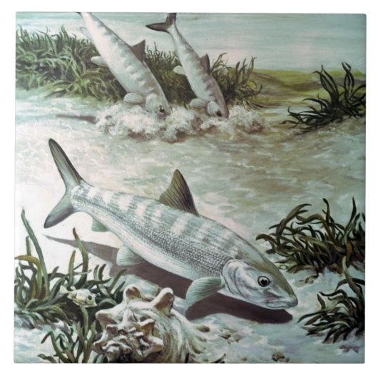 Vintage Bonefish Underwater Scene Fliese (Vorderseite)