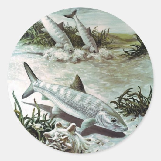 Vintage Bonefish Underwater Scene Runder Aufkleber (Vorderseite)