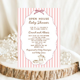 Vintage Bonjour Bebe Open House Girl Babydusche Einladung
