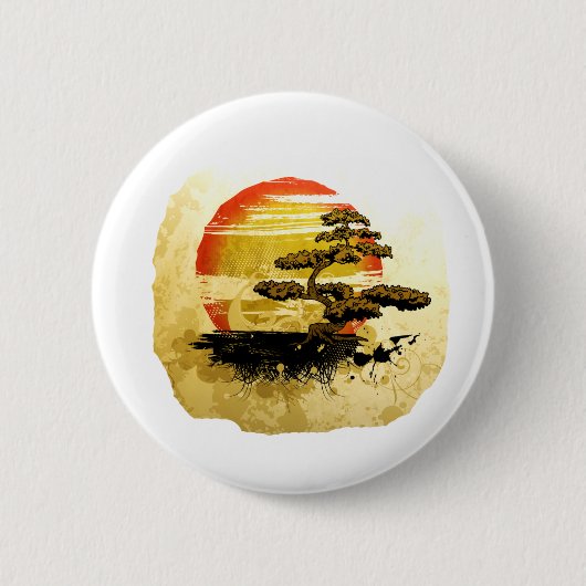Vintage Bonsaisgrafischer Grunge-Blick mit Sun Button (Vorderseite)