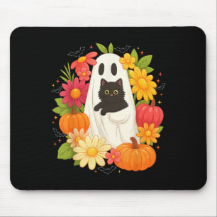 Vintage Boo Halloween-Geist Blumen Schwarz Katze G Mousepad