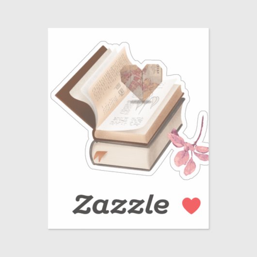 Vintage Book Aesthetic with Heart Map & Botanical Aufkleber (Blatt)