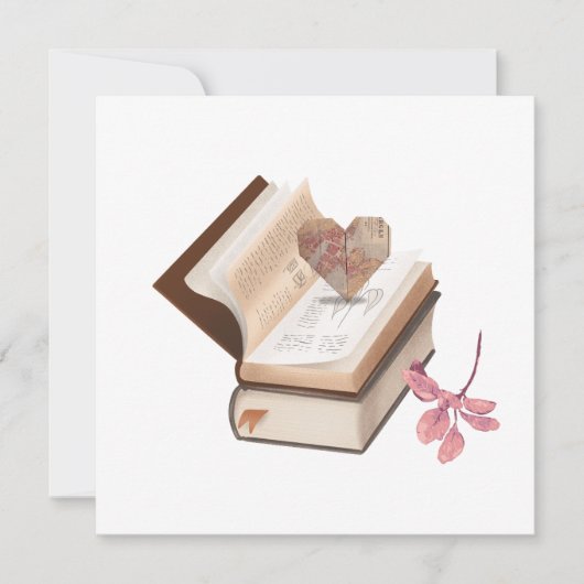  Vintage Book Aesthetic with Heart Map & Botanical Einladung (Vorderseite)
